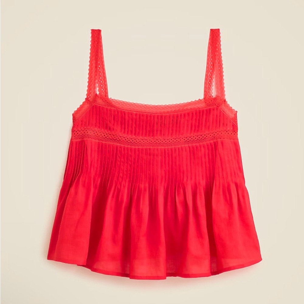 J. Crew Red Lace-Trim Pleated Camisole Top